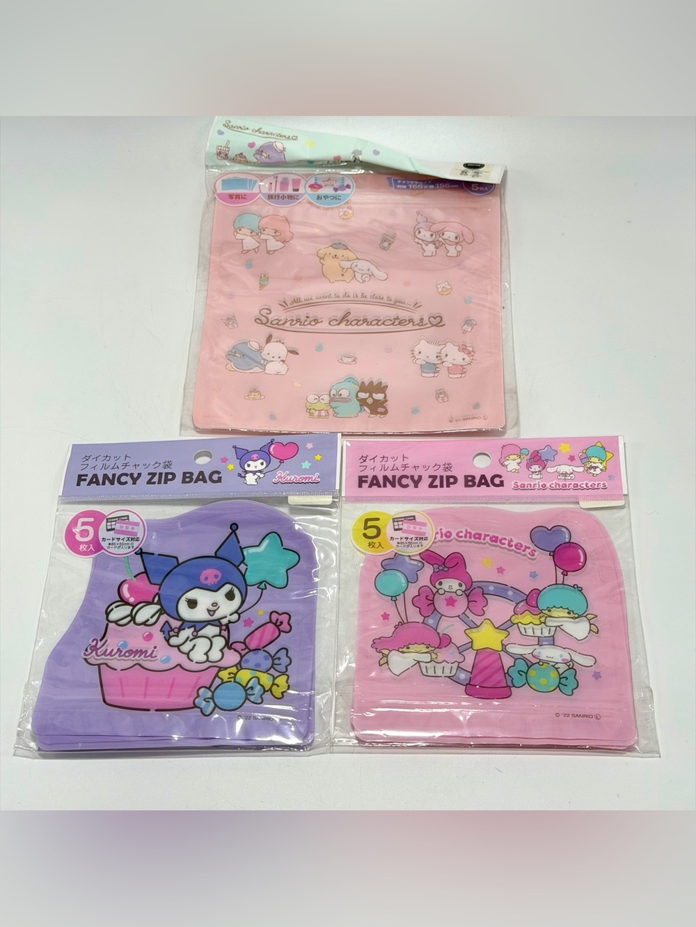 Sanrio Characters My Melody & Kuromi Fancy Zip Bags - Set of 3 (15 bags)